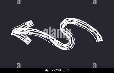Pinsel gezeichnet dickes Doodle Squiggle Pfeil. Schwarzes Grunge-Banner für dein Design. Abstraktes Symbol mit kreidegemaltem Hintergrund. Tintenspritzer und künstlerisches Design Stock Vektor