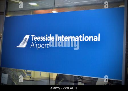 Schild mit der Marke Teesside International Airport Stockfoto