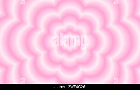 Poster mit rosafarbenen konzentrischen Blüten in holographischem, verschwommenem Stil. Trendiges y2k-Muster mit verlaufendem Aura-Effekt. Trippiges psychedelisches Tapetendesign. Ästhetischer Hintergrund mit hypnotischer Wirkung. Stock Vektor