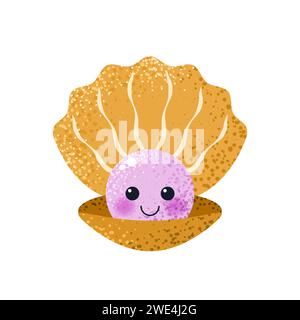 Kawaii-Shell im flachen Stil. Isolierter Vektorclip Art. Stock Vektor