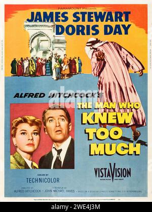 Der Mann, Der Zu Viel Wusste (Paramount, 1956). Filmposter. Hitchcock. James Stewart und Doris Day Stockfoto