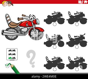 Comic-Illustration der Suche nach dem richtigen Bild für das schattenpädagogische Spiel mit Motorradcharakter Stock Vektor