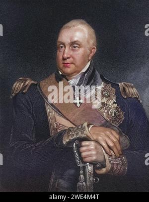 Admiral Edward Pellew 1. Viscount Exmouth 1757 bis 1833 englischer Marineoffizier und Admiral, Historisch, digital restaurierte Reproduktion von einer Vorlage aus dem 19. Jahrhundert, Datum nicht angegeben Stockfoto