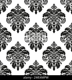 Blumenmuster. Tapete Barock, Damast. Nahtloser Vektorhintergrund. Schwarz-weiße Ornamente. Stock Vektor