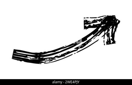 Pinsel gezeichnet dickes Doodle Squiggle Pfeil. Schwarzes Grunge-Banner für dein Design. Abstraktes Symbol mit kreidegemaltem Hintergrund. Tintenspritzer und künstlerisches Design Stock Vektor