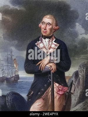 Richard Kempenfelt 1718 bis 1782 englischer Konteradmiral, historisch, digital restaurierte Reproduktion von einer Vorlage aus dem 19. Jahrhundert, Datum nicht angegeben Stockfoto