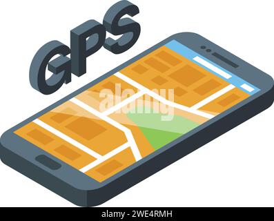 Symbol für GPS-Telefonverfolgung isometrischer Vektor. Tragbares Center. Spurführungssteuerung Stock Vektor