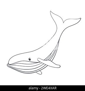 Buckelwal-Logo im Line-Art-Stil. Unterwassertier im handgezeichneten Stil. Vektorillustration auf weißem Hintergrund isoliert. Stock Vektor