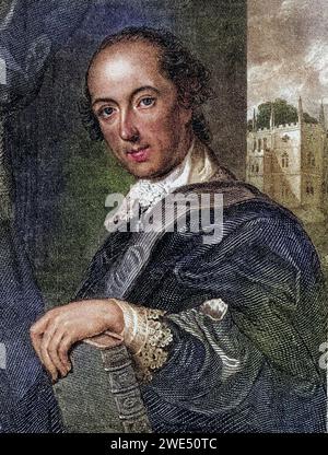 Horace Walpole 4. Earl of Orford 1717 - 1797 englischer Politiker und Schriftsteller nach Malerei von John Giles Eccardt, Historisch, digital restaurierte Reproduktion von einer Vorlage aus dem 19. Jahrhundert, Datum nicht angegeben Stockfoto