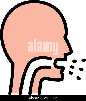 Farbsymbol für Husten. Liniendarstellung. Niesen. Virusinfektion, Influenza, Erkältungssymptom. Schlechter Atem. Tuberkulose, Mumps Vektor isoliert einfach Stock Vektor