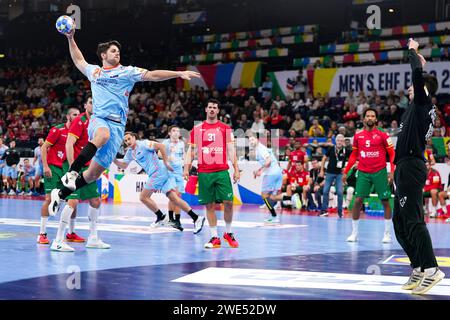 Hamburg, Deutschland. Januar 2024. HAMBURG, DEUTSCHLAND - 23. JANUAR: Martijn Kleijkers aus den Niederlanden während des EHF Euro 2024 Hauptspiels zwischen den Niederlanden und Portugal in der Barclays Arena am 23. Januar 2024 in Hamburg. (Foto von Henk Seppen/Orange Pictures) Credit: dpa/Alamy Live News Stockfoto