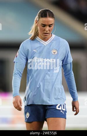 Manchester City Frauen gegen Liverpool Frauen. Damen Super League. Januar 2024. Joie Stadium Manchester MANCHESTER ENGLAND – 21. JANUAR: Während des Women’s Super League Spiels zwischen Manchester City und Liverpool am 21. Januar 2024 im Joie Stadium in Manchester England. Stockfoto