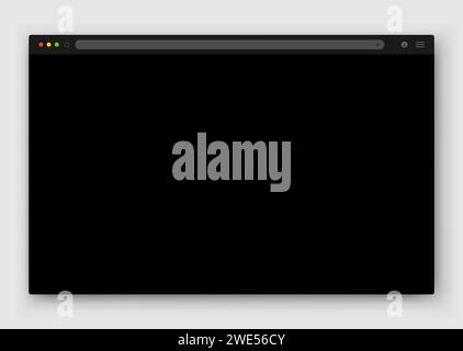 Ein leeres Browserfenster in Schwarz auf hellem Hintergrund. Website-Layout mit Suchleiste, Symbolleiste und Schaltflächen. Stock Vektor