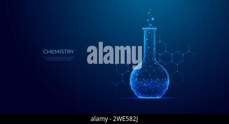 Wissenschaftlich-chemisches Konzept. Polygonales Laborröhrchen auf technologischem Hintergrund Stock Vektor