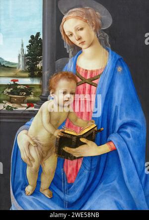 Filippino Lippi Gemälde „Maria und das Kind“ um 1475–80; oder „Madonna und Kind“, italienischer Renaissance-Maler 1457–1504, Sohn von Fra Filippino Lippi Stockfoto