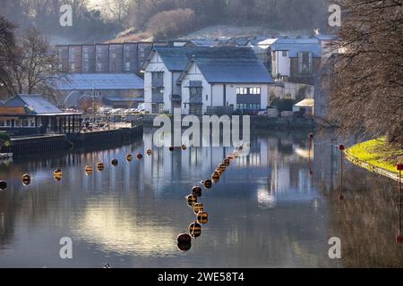 Totnes, Devon, Großbritannien - 16. Januar. Blick auf den Fluss Dart in Totnes, Devon am 16. Januar 2024 Stockfoto