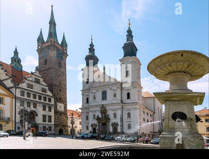 Friedensplatz Náměstí Míru in Domažlice in Westböhmen in der Tschechischen Republik Stockfoto