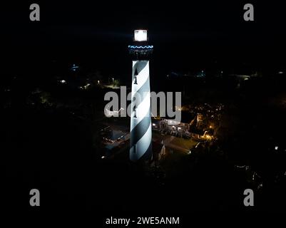 Nächtlicher Luftbilddruck St. Augustine Lighthouse 2024 Stockfoto