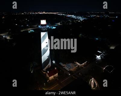 Nächtlicher Luftbilddruck St. Augustine Lighthouse 2024 Stockfoto