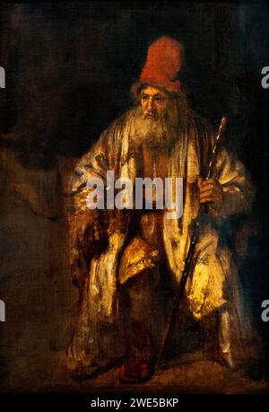 Rembrandt van Rijn, oder Rembrandt Gemälde; „der alte Mann mit der roten Kappe oder Hut“, niederländisches Goldenes Zeitalter-Gemälde aus dem 17. Jahrhundert. Stockfoto