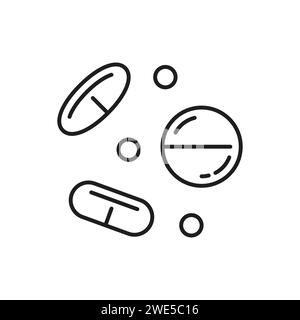 Apotheke Pillen Linie Symbol der Medikation Tabletten und pharmazeutische Arzneimittel, Umrissvektor. Medizinische Pillen umreißen Piktogramm für Drogeriemedikation Verordnung und Gesundheitsbehandlung Stock Vektor