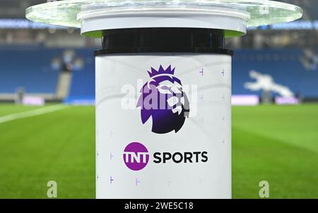 TNT Sports TV-Berichterstattung während des Premier League-Spiels zwischen Brighton und Hove Albion und Wolverhampton Wanderers im American Express Stadium, Brighton, UK - 22. Januar 2024 Foto Simon Dack / Telefoto Images. Nur redaktionelle Verwendung. Kein Merchandising. Für Football Images gelten Einschränkungen für FA und Premier League, inc. Keine Internet-/Mobilnutzung ohne FAPL-Lizenz. Weitere Informationen erhalten Sie bei Football Dataco Stockfoto