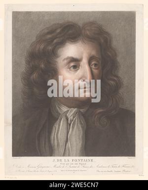Portret van Jean de la Fontaine, Pierre Charles Coqueret, nach Pointeau, nach Hyacinthe Rigaud, 1814 Druckgraphiker: Francepublisher: Paris Papierporträt eines Schriftstellers Stockfoto