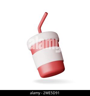3D Realistic Red Einwegbecher mit Strohhalm Stock Vektor