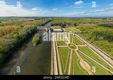 Château de Chenonceau mit Gärten am Fluss Cher, Schlösser der Loire, Loire-Tal, UNESCO-Weltkulturerbe Loire-Tal, Frankreich Stockfoto