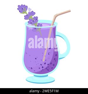 Lavendelcocktail in einem Glasbecher mit Strohhalm. Vektorillustration isoliert auf weißem Hintergrund. Stockfoto