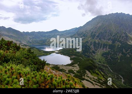 Seekette Przedni Staw, Mały Staw, Wielki Staw und Czarny Staw Polski im Tal der fünf polnischen Teiche (Dolina Pięciu Stawów Polskich) Stockfoto