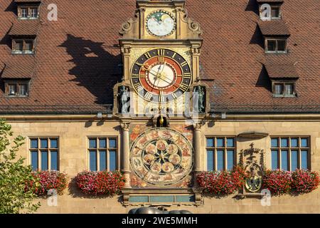 Historische astronomische Uhr am Rathaus in Heilbronn, Baden-Württemberg Stockfoto