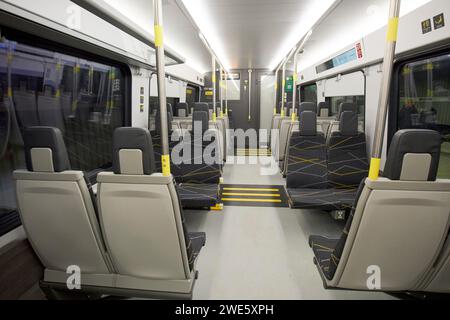 In den Wagen der neuen batteriebetriebenen merseyrail-Züge liverpool, merseyside, england, großbritannien Stockfoto