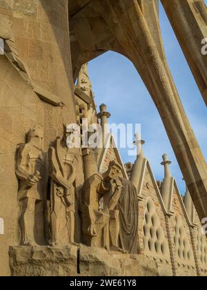 Detail der Passion-Fassade, Sagrada Familia, Barcelona Stockfoto