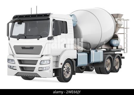 Zementmischer Lkw, Betonwagen. 3D-Rendering isoliert auf weißem Hintergrund Stockfoto