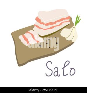 Traditioneller ukrainischer salziger roher Speck - salo. Vektor-isolierte Abbildung. Stock Vektor