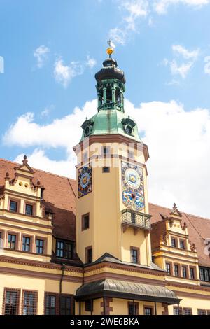 Deutschland, Sachsen, Leipzig, Uhrenturm des Alten Rathauses Stockfoto