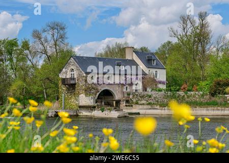 Frankreich, Centre-Val de Loire, Haus am Flussufer im Loire-Tal Stockfoto