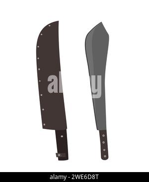 Machete-Vektor-Design und Lederhülle in flachem Stil. Isolierter Bildsatz Stock Vektor