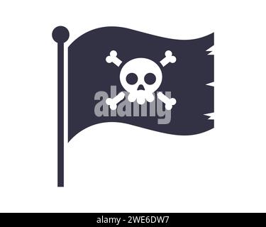 Symbol für die schwarze Piratenflagge. Illustration des flachen Vektors. Stock Vektor