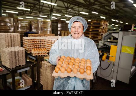 Tierärztliche Haltungskiste von Eiern in der Fabrik Stockfoto
