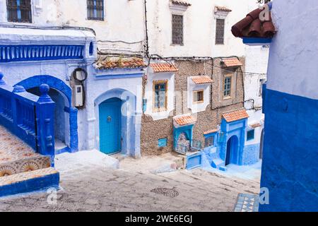 Blaue Häuser in Chefchaouen in Marokko, Afrika Stockfoto