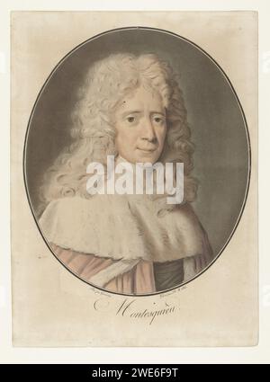 Portret van Charles de Montesquieu, Pierre Michel Alix, nach Jean Francois Garnerey, 1793–1795 Druck Porträt von Charles de Montesquieu, in einem Oval. Frankreich Papier Stockfoto