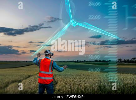 Ingenieur trägt reflektierende Jacke und arbeitet im Außendienst Stockfoto