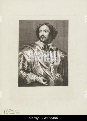 Porträt von Paulus Pontius, George Andries Karsen, nach Anthony Van Dyck, 1861 Druck Portrait Ten Halven links vom flämischen Druckmacher Paulus du Pont. Papierätzporträt, Selbstporträt des Malers Stockfoto