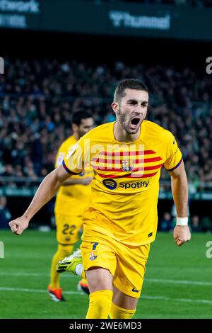 Ferran Torres vom FC Barcelona feierte während des Spiels der LaLiga EA Sports 2023/204 zwischen Real Betis und FC Barcelona im Benito Villamarin Stadion ein Tor. Endergebnis; Real Betis 2:4 FC Barcelona. Stockfoto