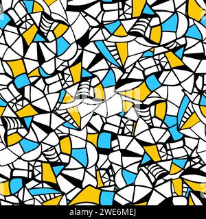 Abstraktes Graffiti-geometrisches nahtloses Muster in den Farben der Ukraine Stock Vektor