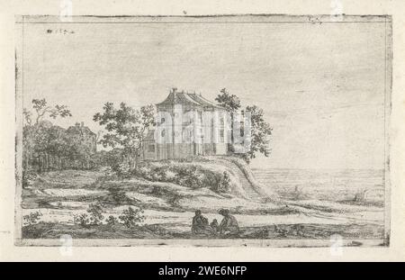 Haus in einer hügeligen Landschaft, Joris van der Haagen, 1652 Druck die Haager Papierätzfarm oder Einzelhaus in Landschaft (+ Stadt(-Landschaft) mit Figuren, Personal). Ländliche Wohnungen, z. B. Landhaus, Villa, Ferienhaus Stockfoto