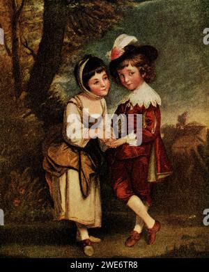 Hier ist das Gemälde The Young Fortune Teller des englischen Malers Sir Joshua Reynolds (1723–1792) zu sehen, der für seinen Stil bekannt ist, der anmutig in der Komposition und schön in der Färbung ist. Stockfoto