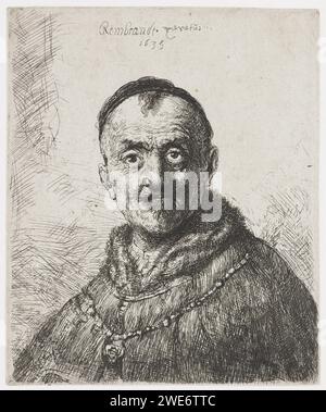 Der erste Orientalische Kopf, Rembrandt van Rijn, nach Jan Lievens, 1635 Druckpapierätzung / Trockenspitze Stockfoto